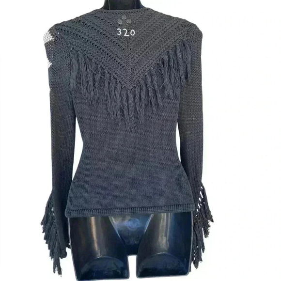 ODD MOLLY women’s charcoal gray knit fringe sweater pockets and from zip sz 0 - Picture 4 of 15